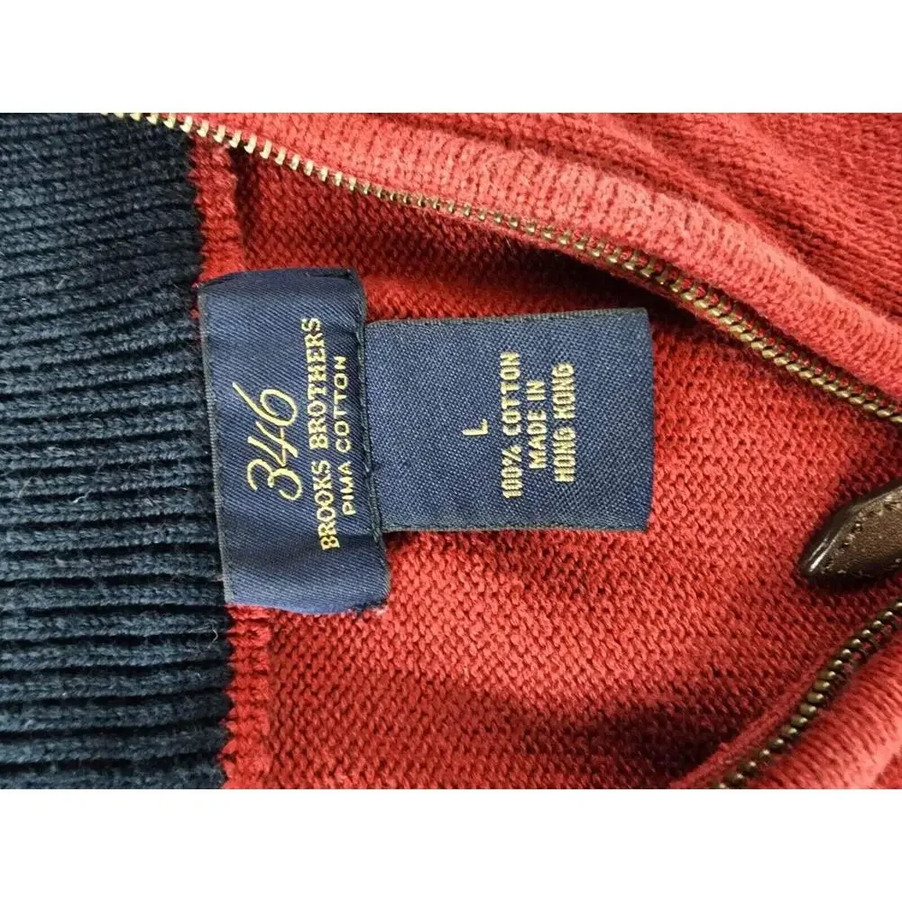 Brooks Brothers 346 Mens l large red Pima Cotton 1/4 Zip Pullover